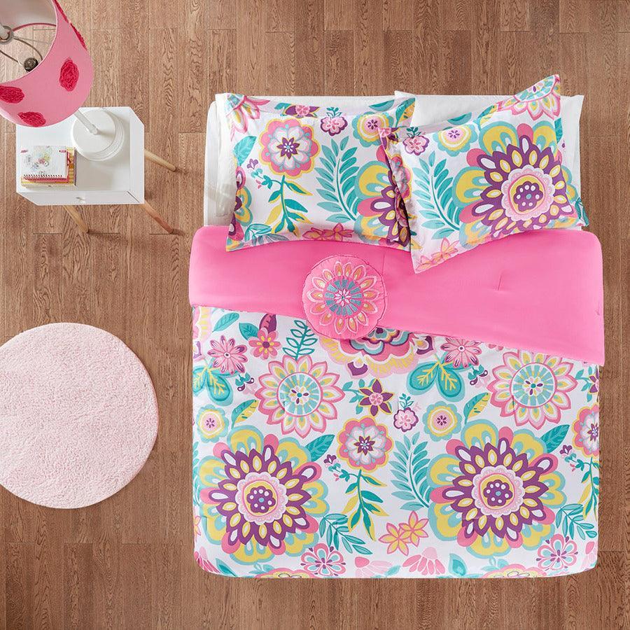 Olliix.com Comforters & Blankets - Camille Full/Queen Casual Floral Comforter Set Pink