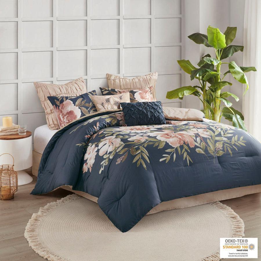 Olliix.com Comforters & Blankets - Camillia 8 Piece 90 " W Cotton Comforter Set Navy