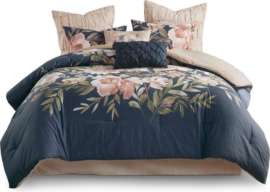Olliix.com Comforters & Blankets - Camillia 8 Piece 90 " W Cotton Comforter Set Navy