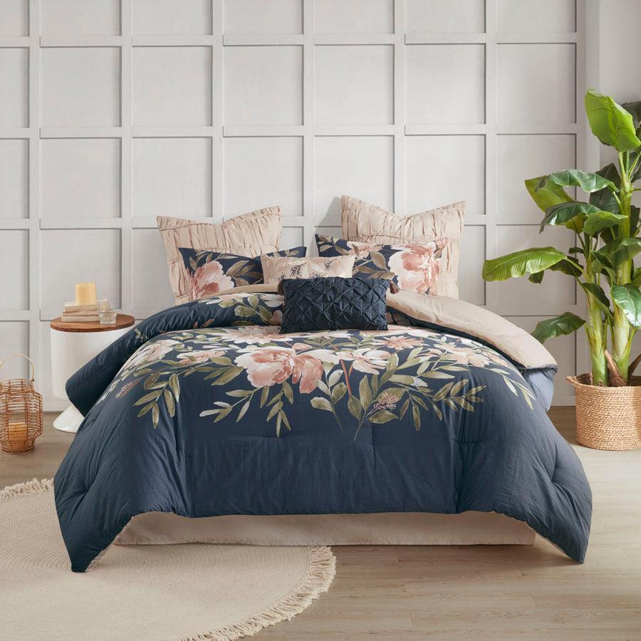 Olliix.com Comforters & Blankets - Camillia 8 Piece 90 " W Cotton Comforter Set Navy