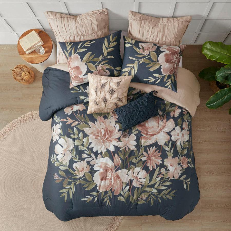 Olliix.com Comforters & Blankets - Camillia 8 Piece 90 " W Cotton Comforter Set Navy