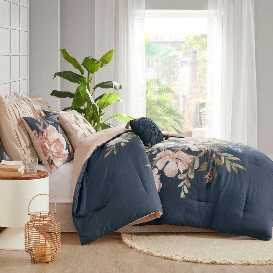 Olliix.com Comforters & Blankets - Camillia 8 Piece 90 " W Cotton Comforter Set Navy