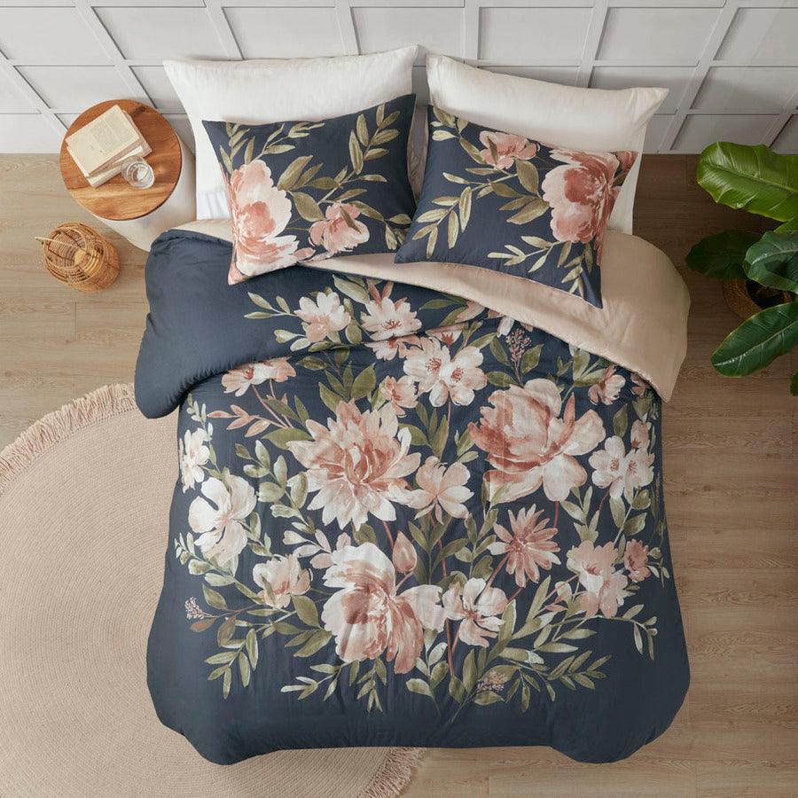 Olliix.com Duvet & Duvet Sets - Camillia Shabby Chic 3 Pc Cotton Duvet Cover Set Full/ Queen Navy