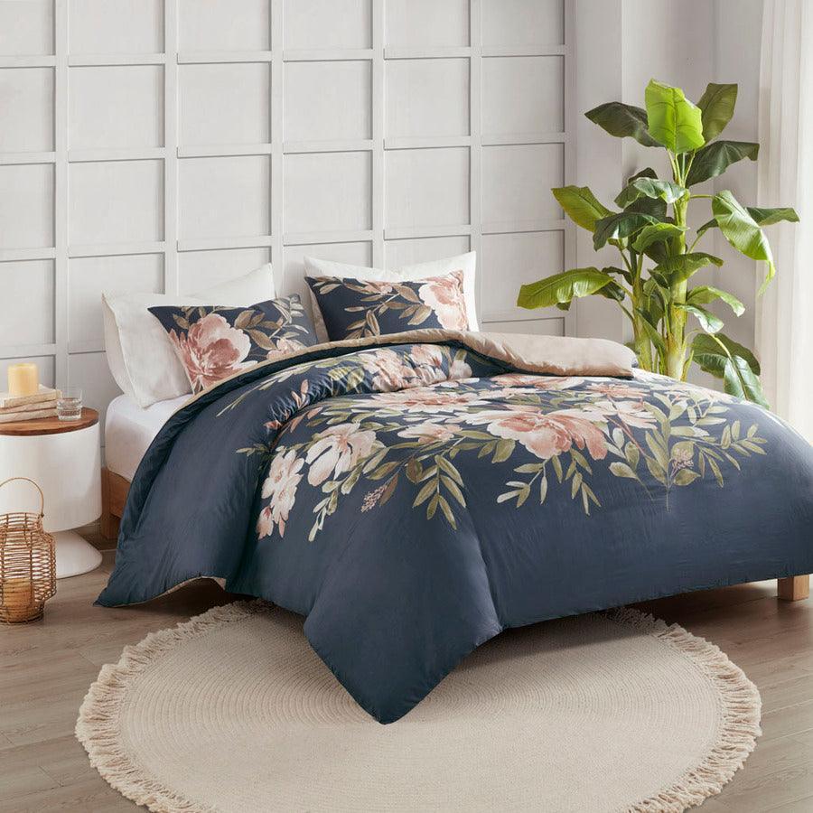 Olliix.com Duvet & Duvet Sets - Camillia Shabby Chic 3 Pc Cotton Duvet Cover Set Full/ Queen Navy