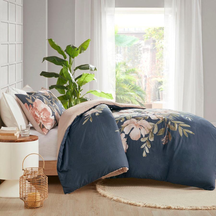 Olliix.com Duvet & Duvet Sets - Camillia Shabby Chic 3 Pc Cotton Duvet Cover Set Full/ Queen Navy