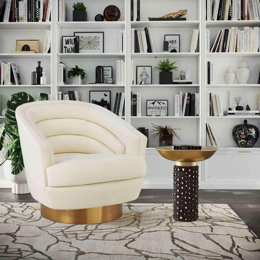 Tov Furniture Accent Chairs - Canyon Cream Velvet Swivel Chair