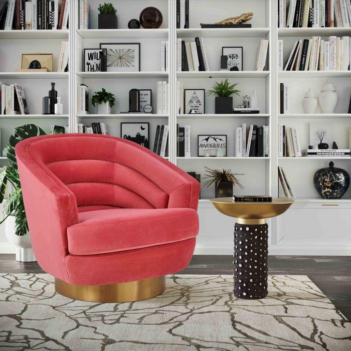 Tov Furniture Accent Chairs - Canyon Hot Pink Velvet Swivel Chair