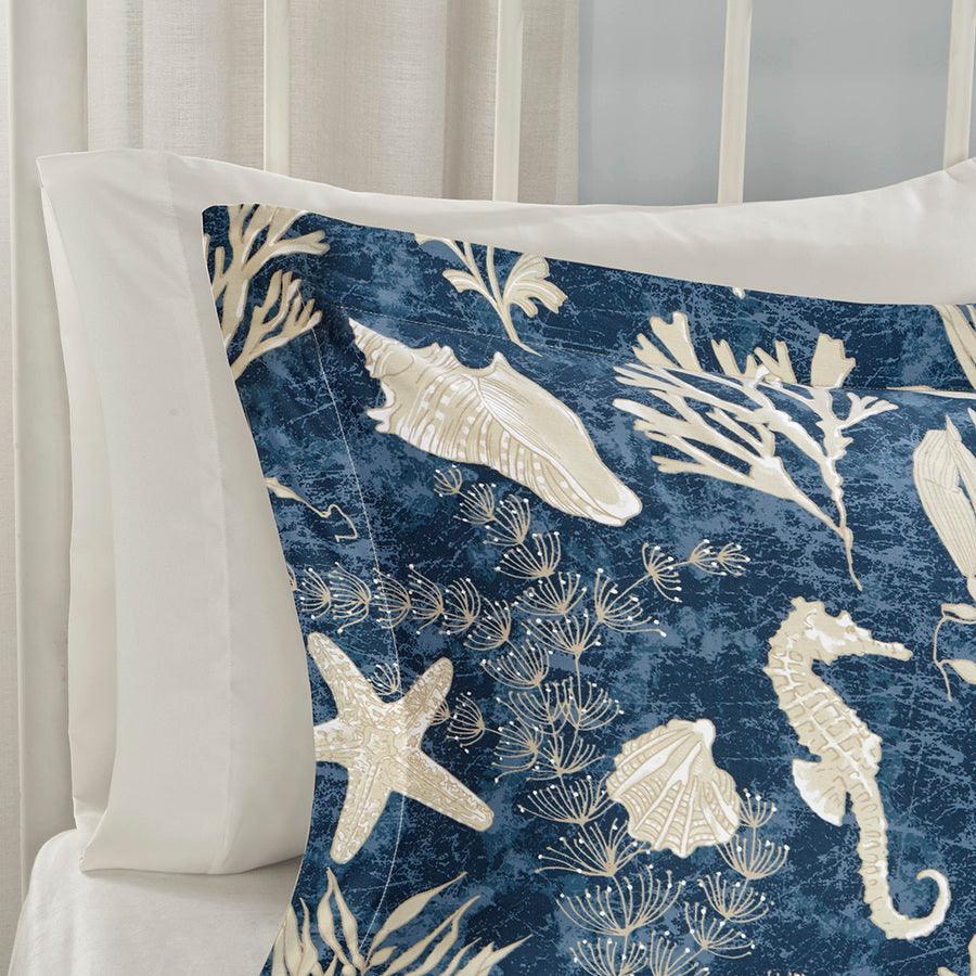 Olliix.com Comforters & Blankets - Cape Cod 7 Piece Cotton Sateen Comforter Set Blue Queen