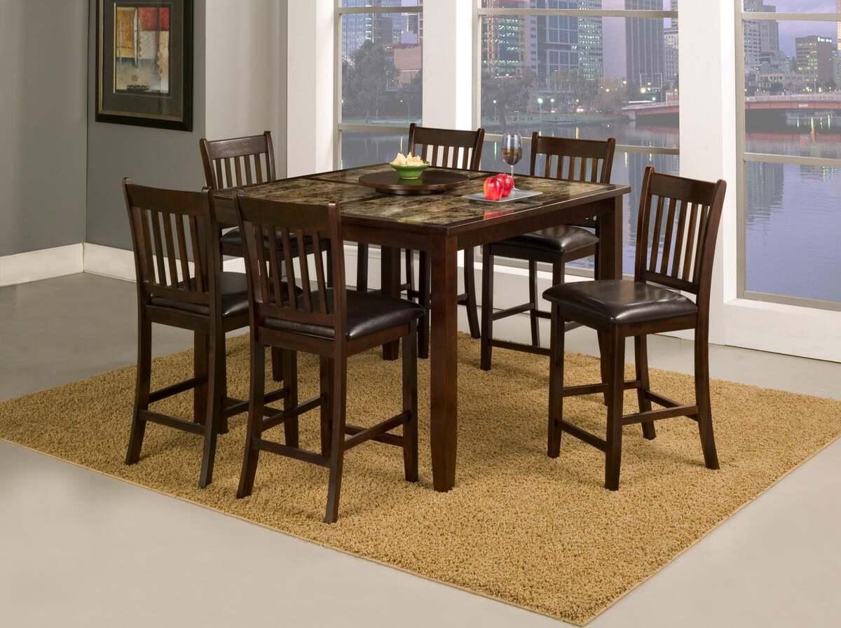 Alpine Furniture Dining Tables - Capitola Faux Marble Large Pub Table w/ Removable 18" Lazy Susan, Espresso
