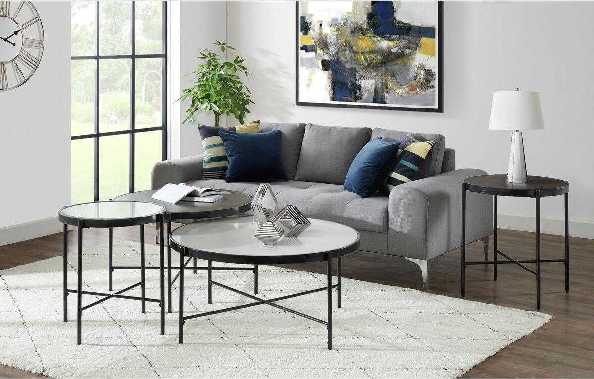 Elements Coffee Tables - Carlo Round Coffee Table with Marble Top Marble | Black