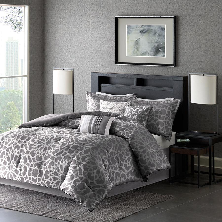 Olliix.com Comforters & Blankets - Carlow 7 Piece Comforter Set Gray King