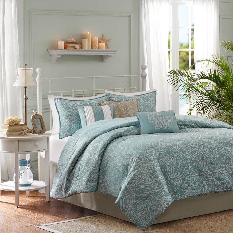 Olliix.com Comforters & Blankets - Carmel 7 Piece Coastal Comforter Set Blue King