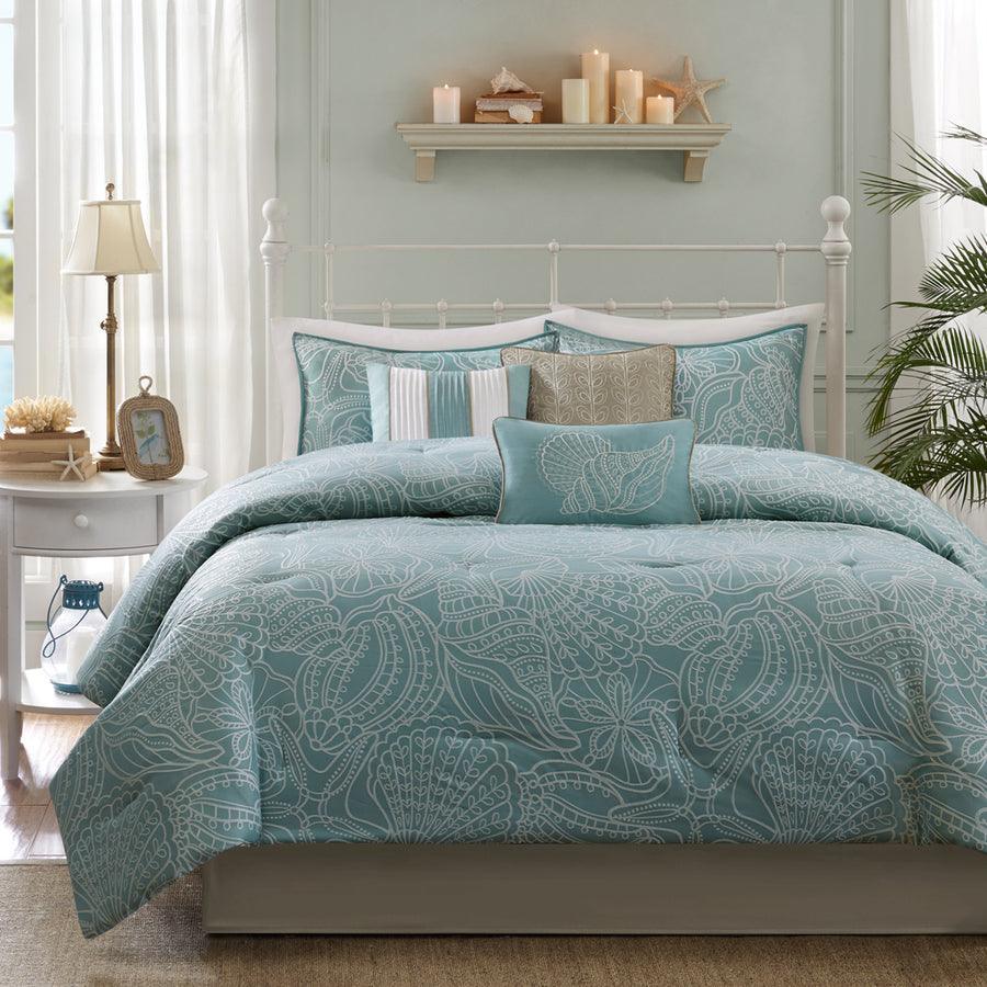 Olliix.com Comforters & Blankets - Carmel California King 7 Piece Comforter Set Blue