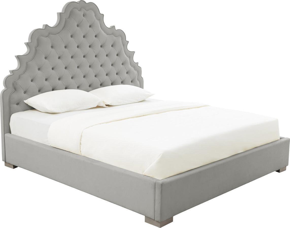 Tov Furniture Beds - Carolina Grey Velvet Bed in Queen Gray
