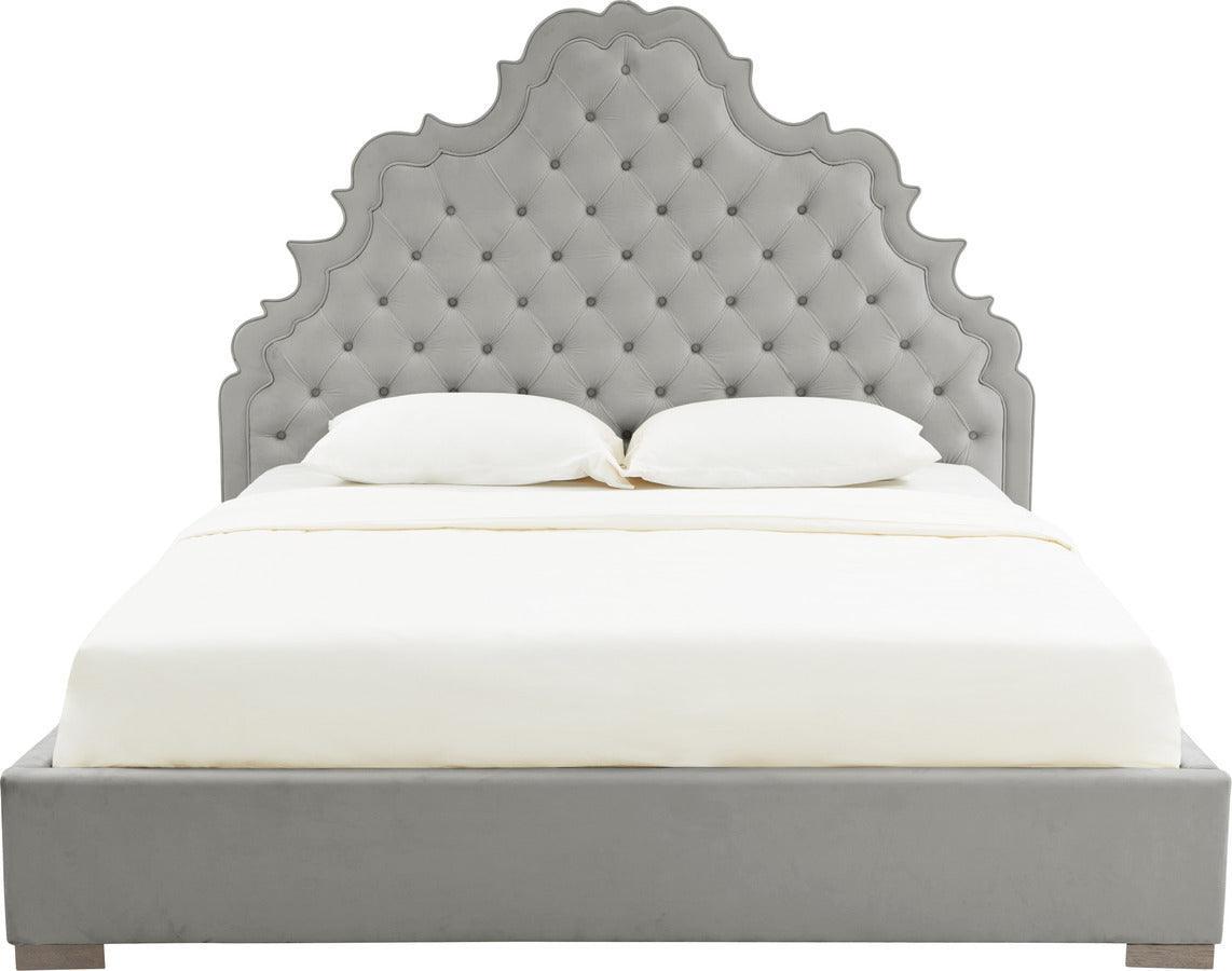 Tov Furniture Beds - Carolina Grey Velvet Bed in Queen Gray