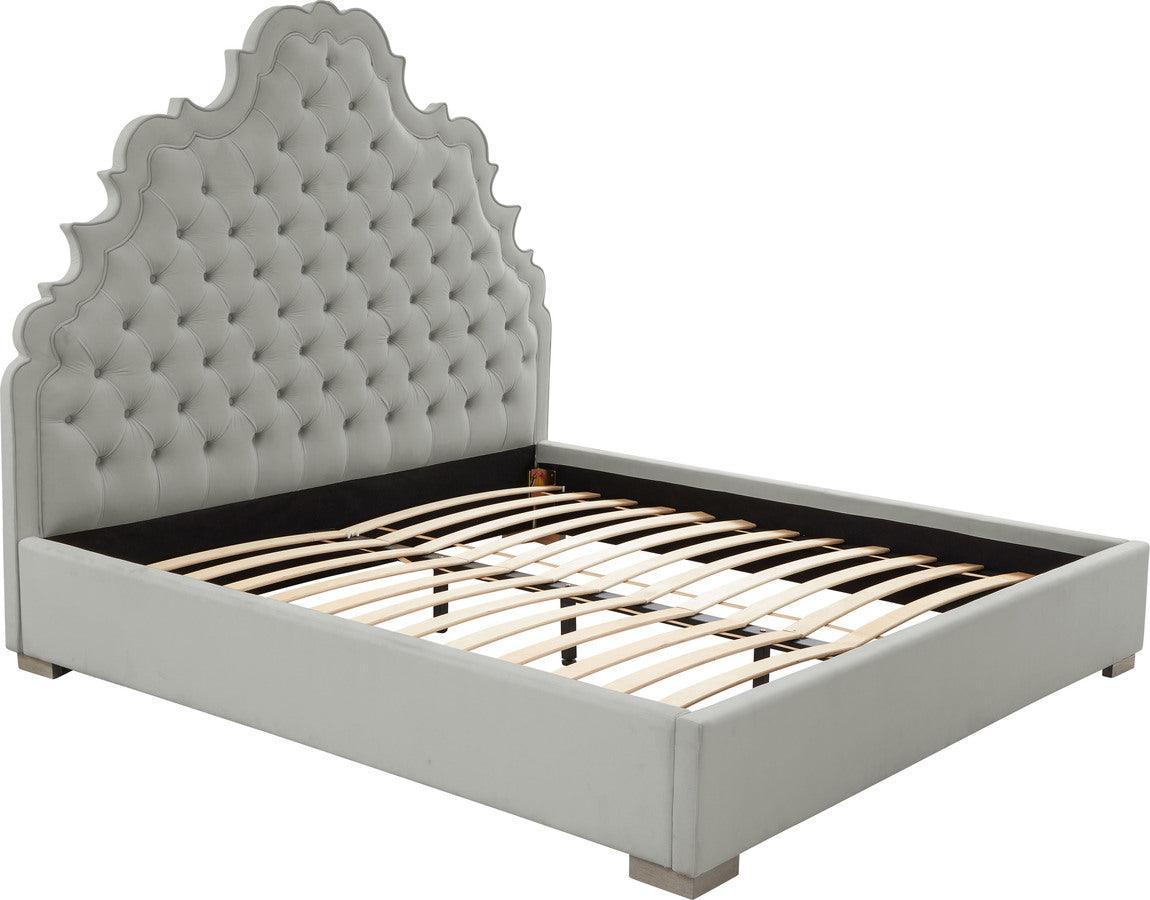 Tov Furniture Beds - Carolina Grey Velvet Bed in Queen Gray