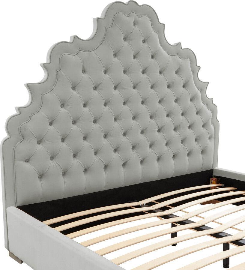 Tov Furniture Beds - Carolina Grey Velvet Bed in Queen Gray