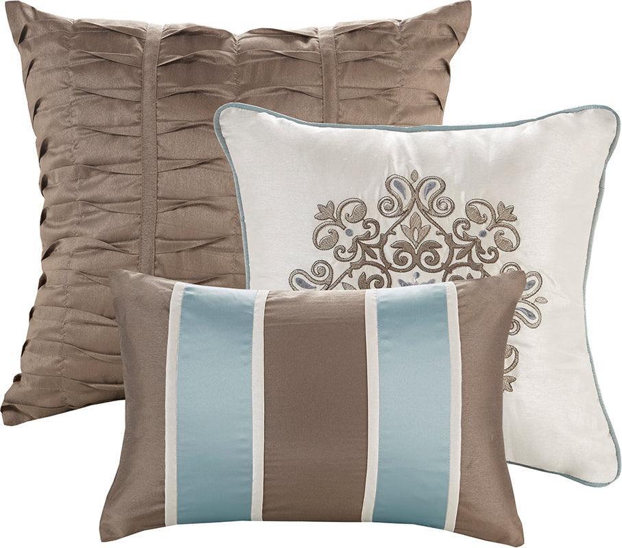 Olliix.com Comforters & Blankets - Caroline Cottage Jacquard 7 Piece Comforter Set Blue Cal King