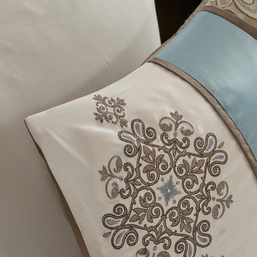 Olliix.com Comforters & Blankets - Caroline Cottage Jacquard 7 Piece Comforter Set Blue Cal King