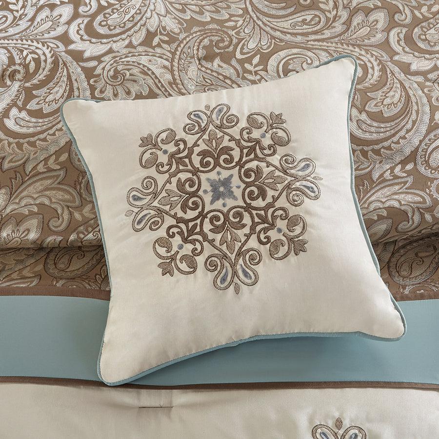 Olliix.com Comforters & Blankets - Caroline Cottage Jacquard 7 Piece Comforter Set Blue Cal King