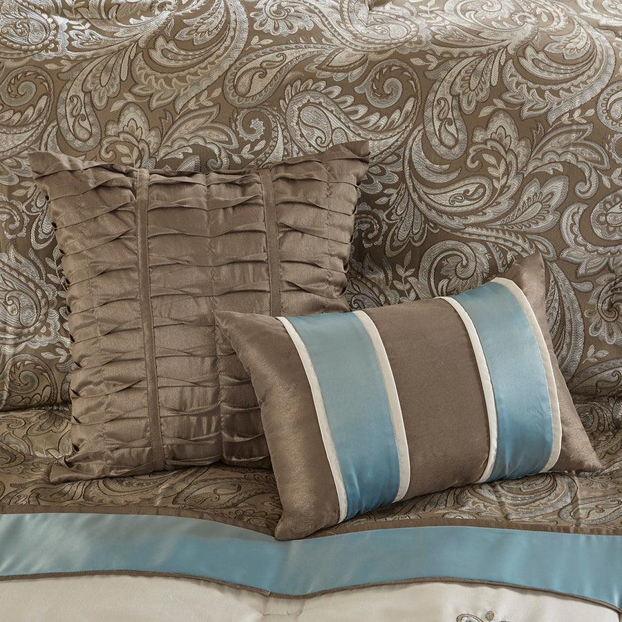Olliix.com Comforters & Blankets - Caroline Jacquard 7 Piece Comforter Set Blue Queen