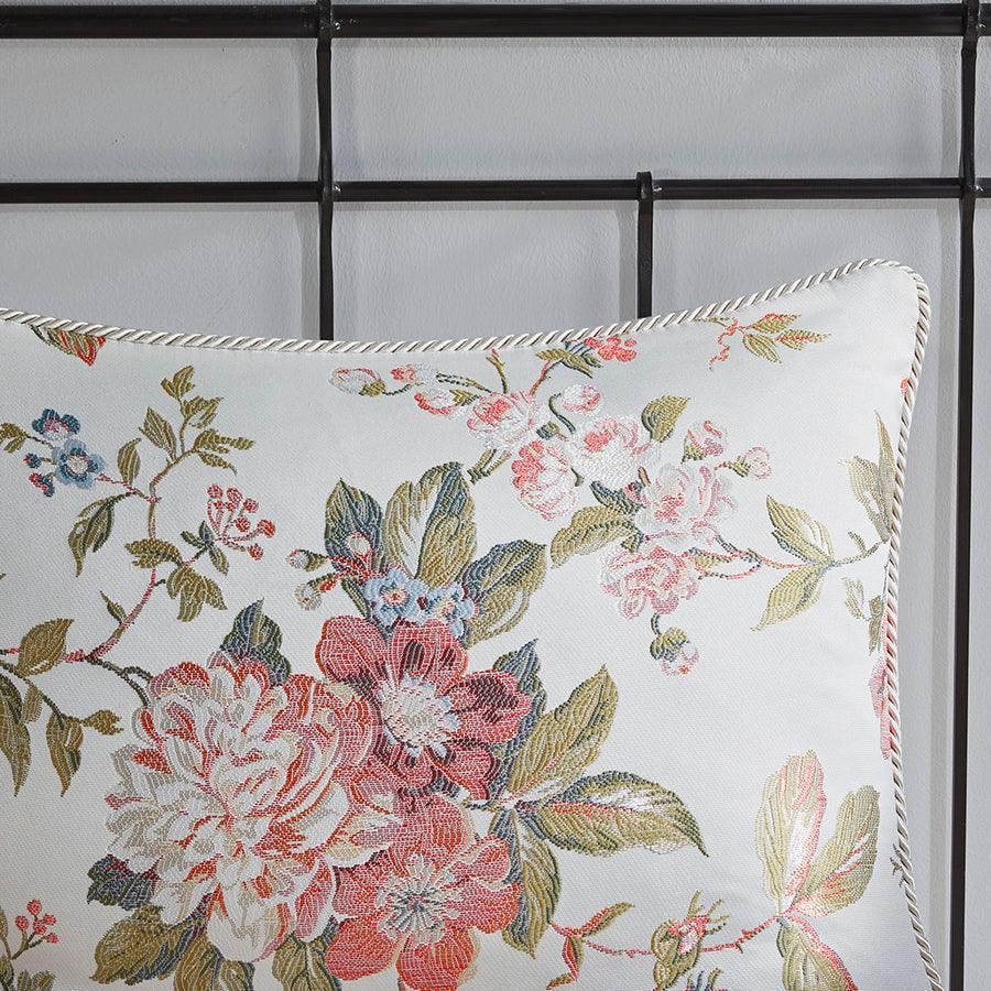 Olliix.com Comforters & Blankets - Carolyn Floral Jacquard Comforter Set With Euro Shams And Pillows Ivory Queen