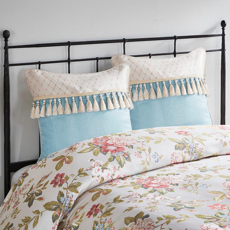 Olliix.com Comforters & Blankets - Carolyn Floral Jacquard Comforter Set With Euro Shams And Pillows Ivory Queen