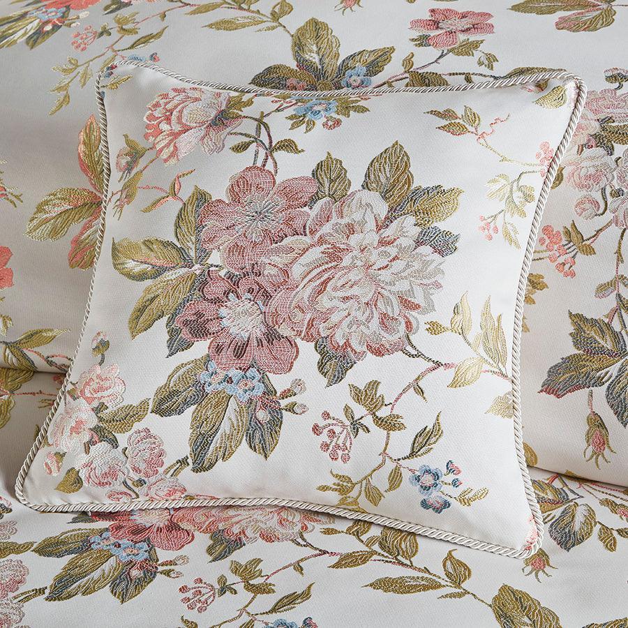 Olliix.com Comforters & Blankets - Carolyn Floral Jacquard Comforter Set With Euro Shams And Pillows Ivory Queen