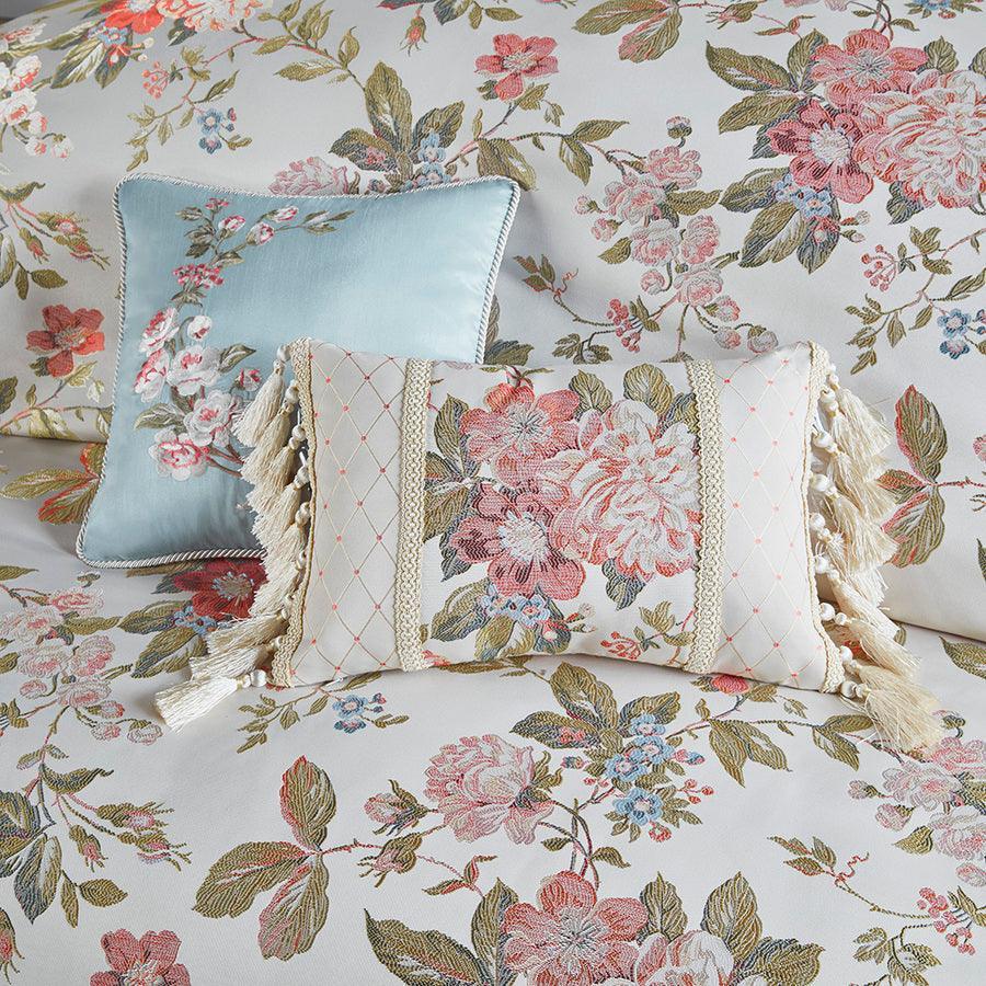 Olliix.com Comforters & Blankets - Carolyn Floral Jacquard Comforter Set With Euro Shams And Pillows Ivory Queen