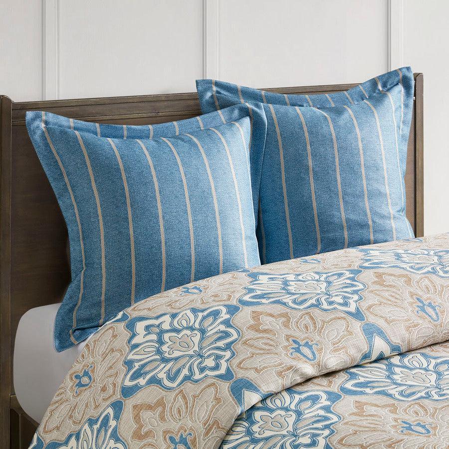 Olliix.com Comforters & Blankets - Caspian Medallion Comforter Set With Euro Shams And Dec Pillows Blue Queen
