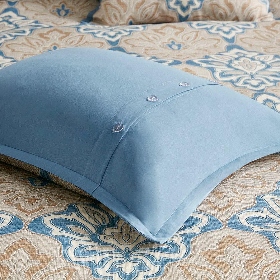 Olliix.com Comforters & Blankets - Caspian Medallion Comforter Set With Euro Shams And Dec Pillows Blue Queen