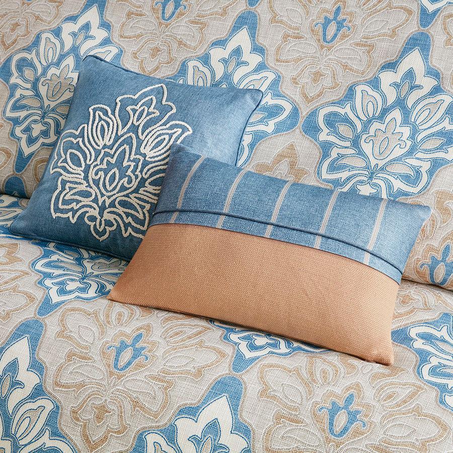 Olliix.com Comforters & Blankets - Caspian Medallion Comforter Set With Euro Shams And Dec Pillows Blue Queen