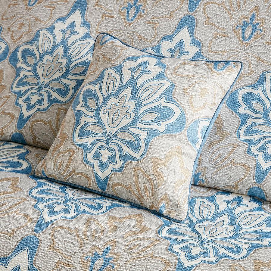 Olliix.com Comforters & Blankets - Caspian Medallion Comforter Set With Euro Shams And Dec Pillows Blue Queen