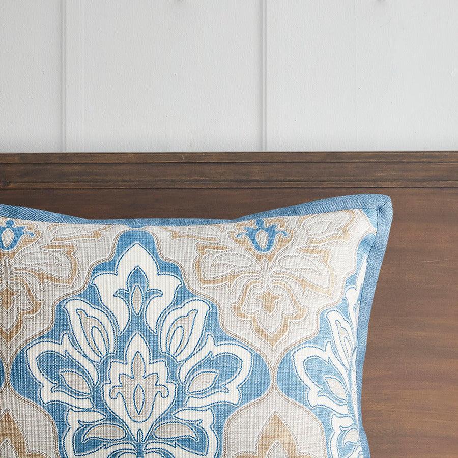 Olliix.com Comforters & Blankets - Caspian Medallion Comforter Set With Euro Shams And Dec Pillows Blue Queen
