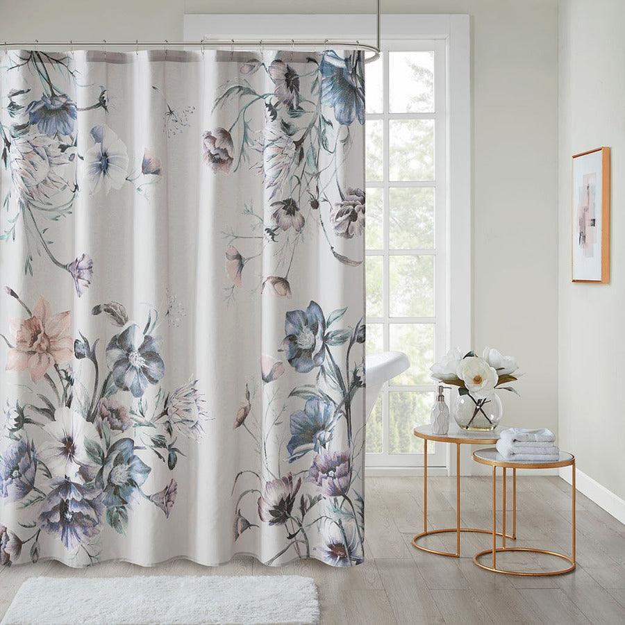 Olliix.com Shower Curtains - Cassandra Printed Cotton Shower Curtain Blue