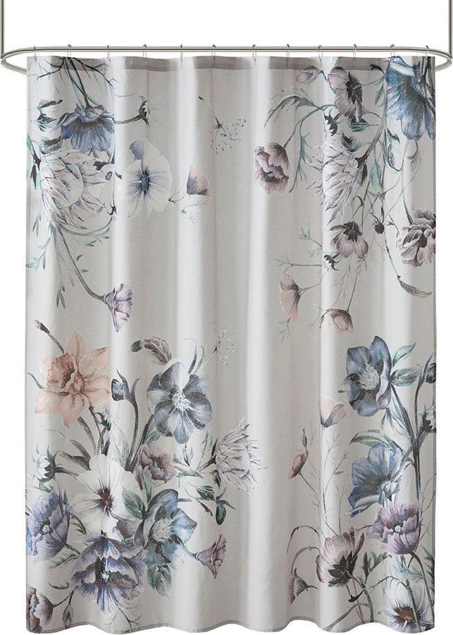 Olliix.com Shower Curtains - Cassandra Printed Cotton Shower Curtain Blue