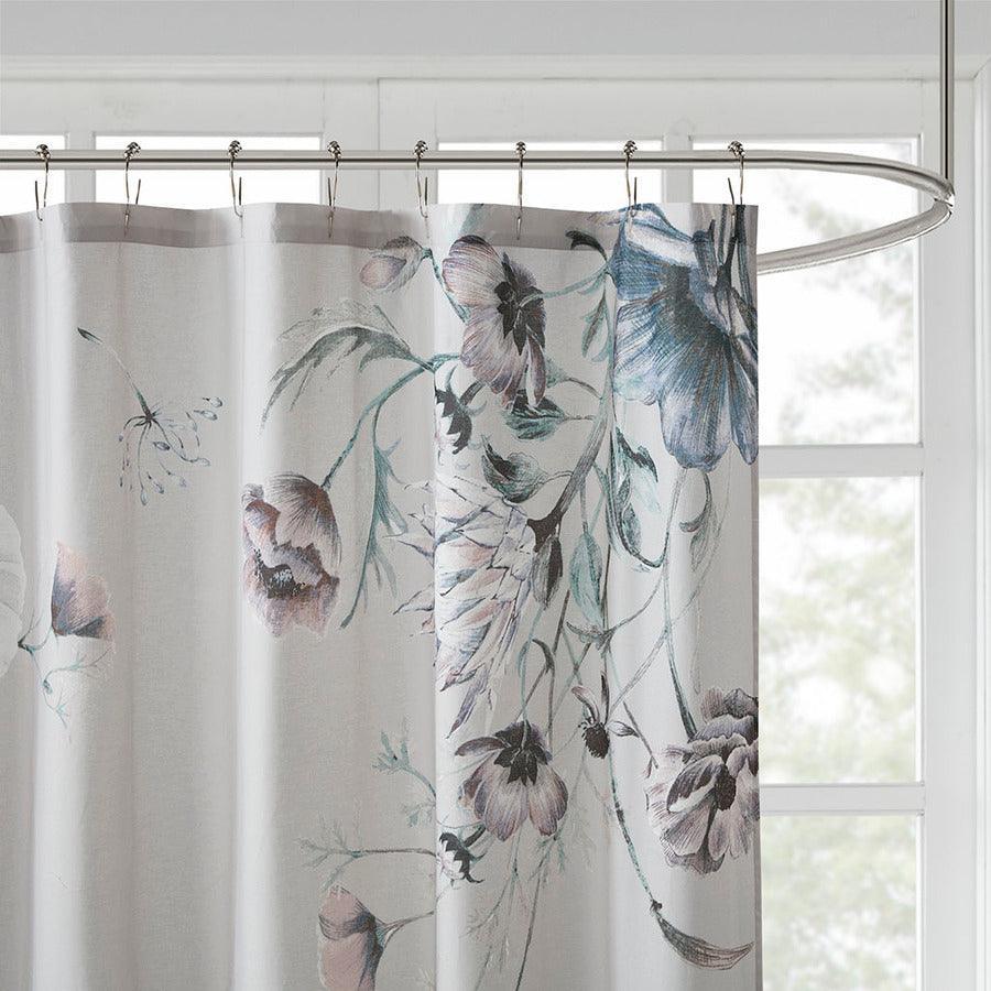 Olliix.com Shower Curtains - Cassandra Printed Cotton Shower Curtain Blue