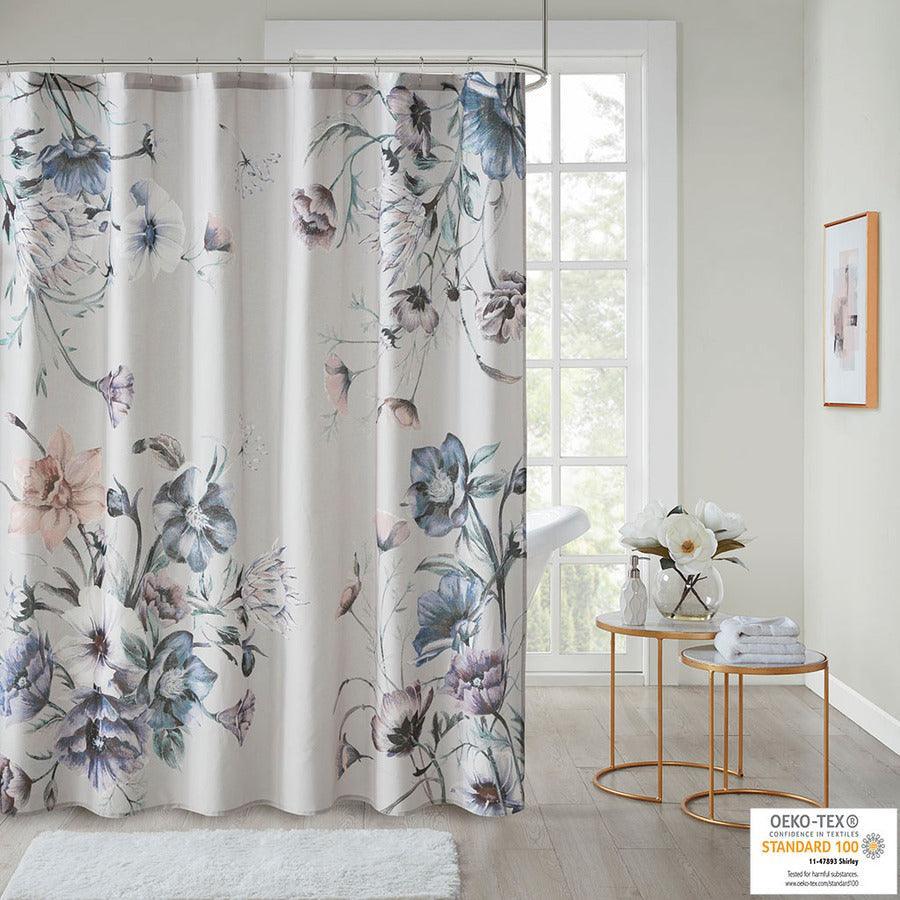 Olliix.com Shower Curtains - Cassandra Printed Cotton Shower Curtain Blue