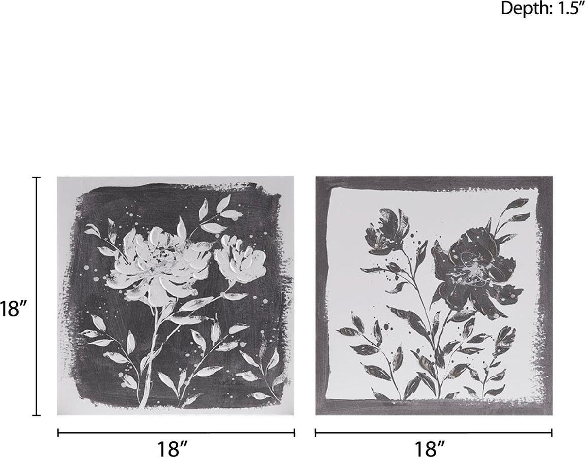 Olliix.com Wall Art - Cassia Floral Embellished Canvas 2 Piece Set Black & White