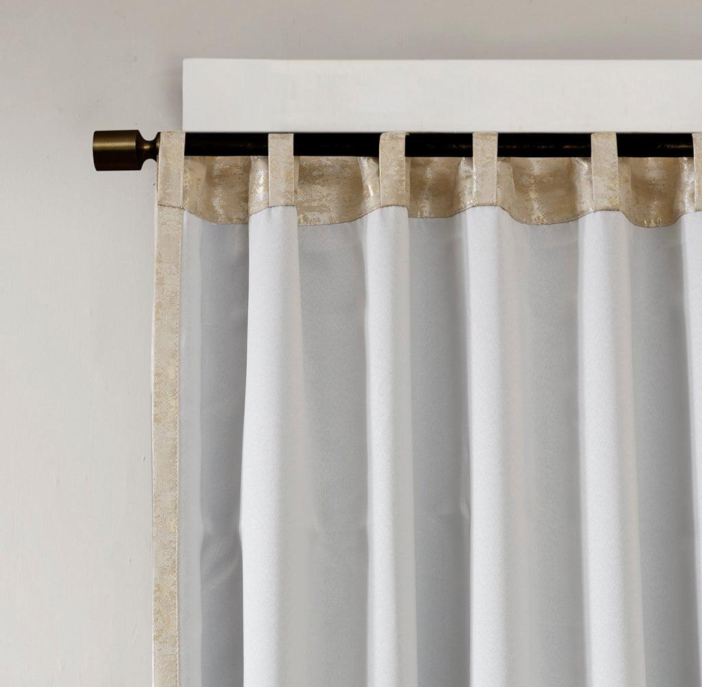 Olliix.com Curtains - Cassius 108 H Marble Jacquard Total Blackout Rod Pocket/Back Tab Curtain Panel Gold