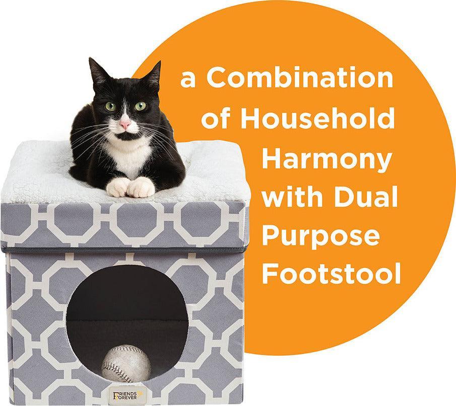 Olliix.com Cat Beds - Cat Ottoman Grey|Ivory PET63CH5688P