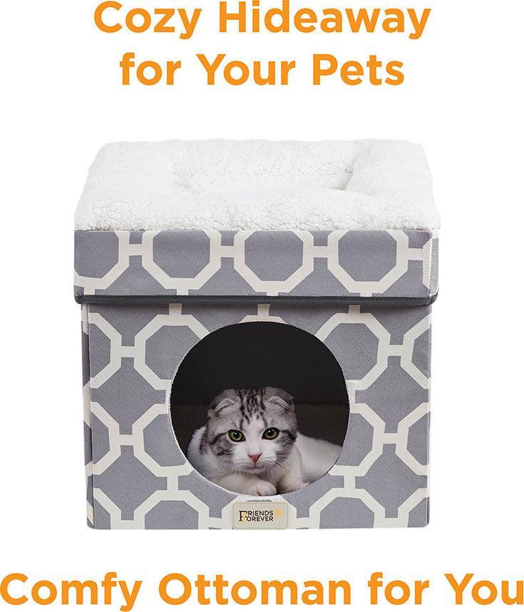 Olliix.com Cat Beds - Cat Ottoman Grey|Ivory PET63CH5688P