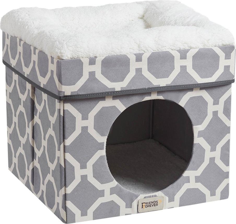 Olliix.com Cat Beds - Cat Ottoman Grey|Ivory PET63CH5688P