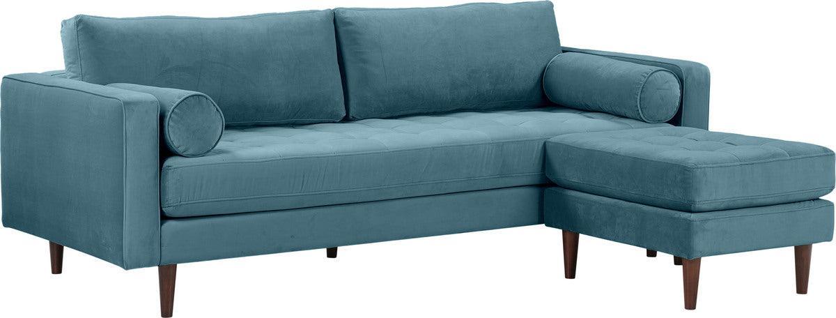 Tov Furniture Sectional Sofas - Cave Dusty Blue Velvet Sectional