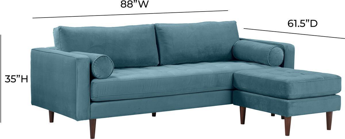 Tov Furniture Sectional Sofas - Cave Dusty Blue Velvet Sectional