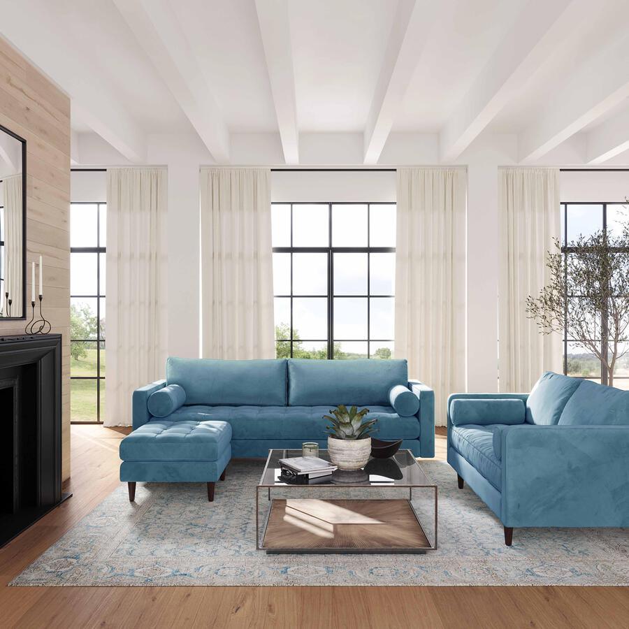 Blue velvet sofa living room clearance