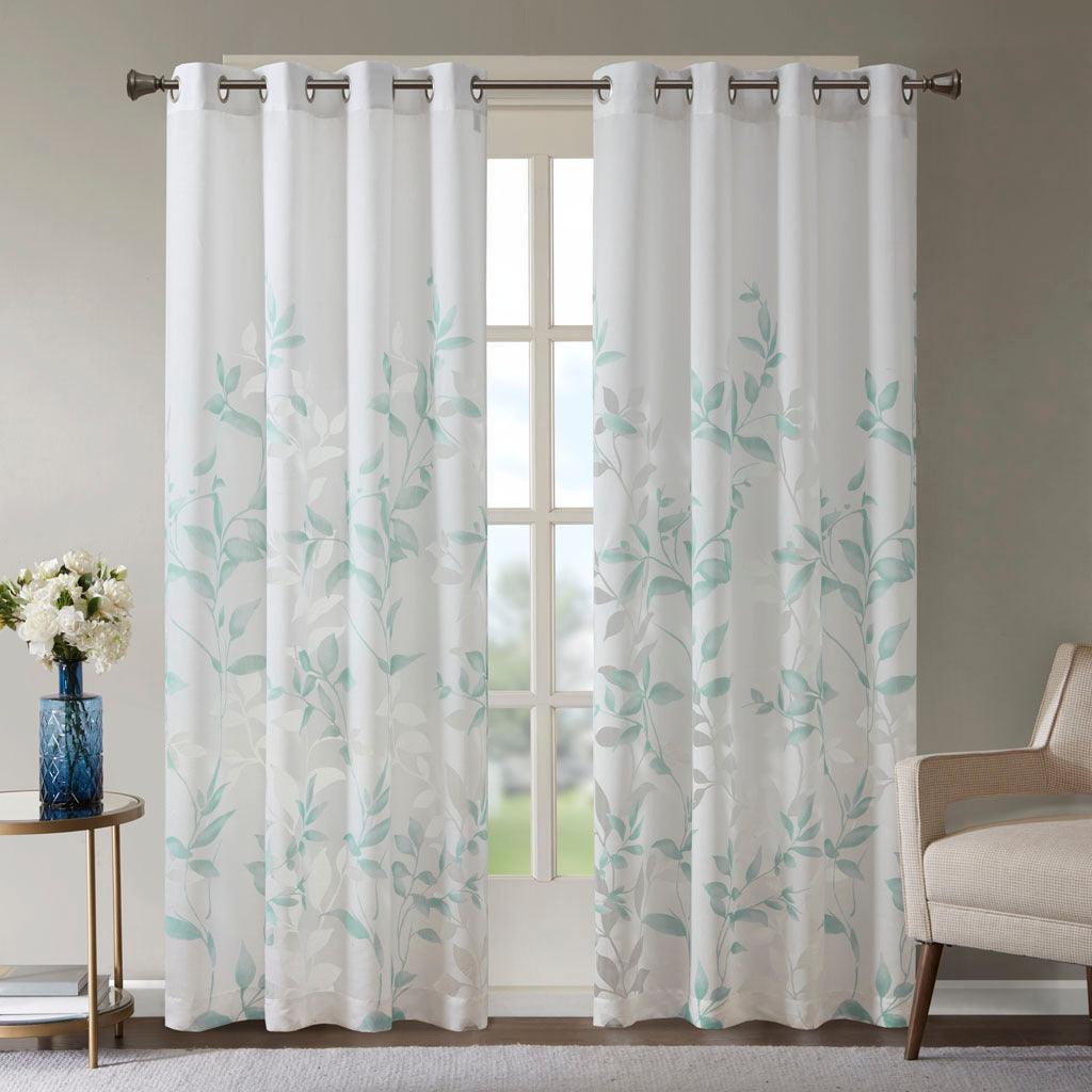 Olliix.com Curtains - Cecily 84" Burnout Printed Window Panel Aqua