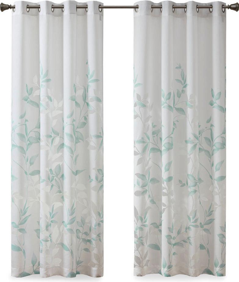 Olliix.com Curtains - Cecily 84" Burnout Printed Window Panel Aqua