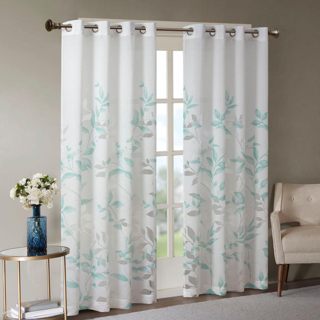 Olliix.com Curtains - Cecily 84" Burnout Printed Window Panel Aqua