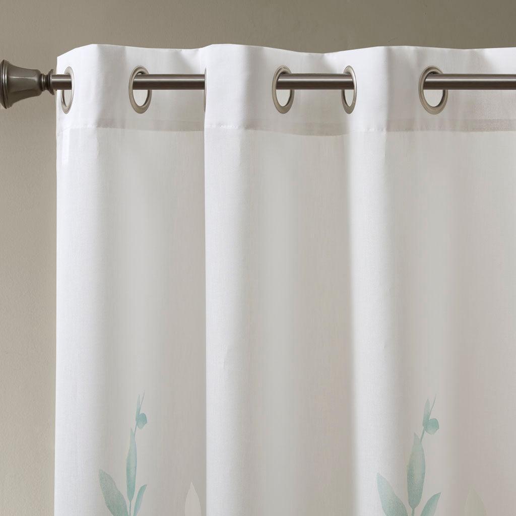 Olliix.com Curtains - Cecily 84" Burnout Printed Window Panel Aqua